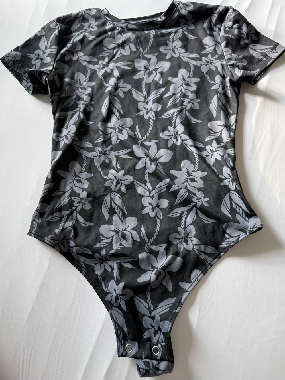 Lexbreezy x ABT Black Floral Short-Sleeve Bodysuit